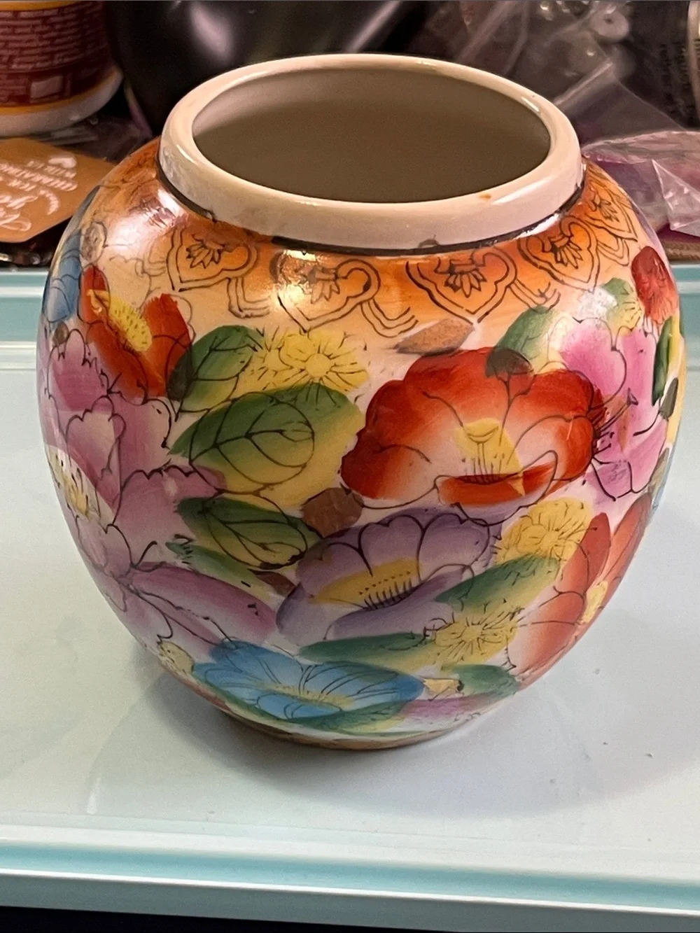 Hand-Painted Floral Ceramic Vase — Multicolor Accent